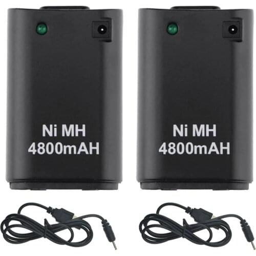 2x 4800mAh Battery Pack + Charger Cable for Xbox 360 Wireless Game Controller Gamepads Battery Pack Xbox 360 Bateria Replacement