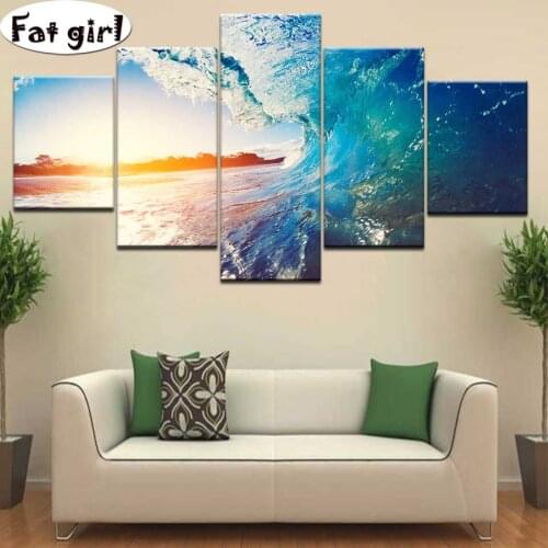 Diamond painting Multi-Picture Sunset and waves Embroidery 5D DIY full square round mosaic Decorative painting