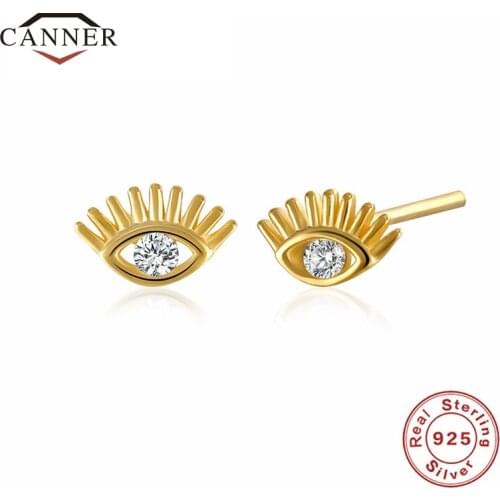 CANNER Real 925 Sterling Silver Eye Zircon Stud Earrings for Women Piercing Earrings Korean Fashion Earings Fine Jewelry Gifts