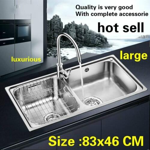 Free shipping Household standard large kitchen double groove sink wash the dishes304 stainless steel hot sell 83x46 CM