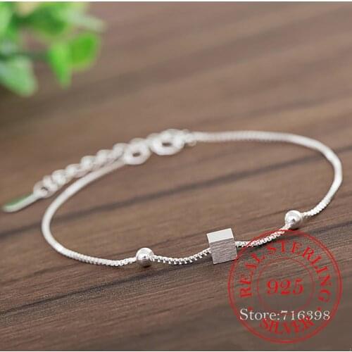 925 Sterling Silver Square Bead Charm Bracelet For Women Bracelets & Bangles For Girls Wedding Gift Pulseira Feminina