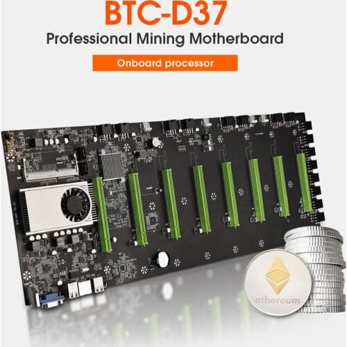 BTC-D37 Miner Motherboard 8*PCIE 16X Graphics Card Slots 55mm Spacing DDR3 Memory VGA+HDMI-Compatible Low Power Consumption
