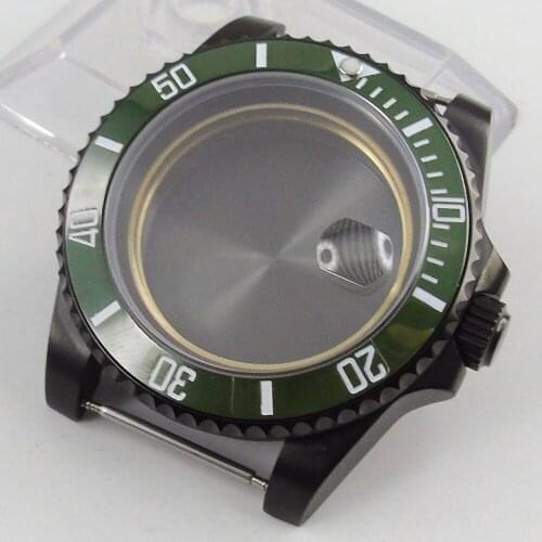 40mm PVD Coated Watch Case Sapphire Glass Black Ceramic Bezel Fit NH35A MIYOTA 8215 MOVEMENT