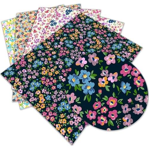 Various Color Floral Pattern Faux Leather Cross Pattern DIY Sewing Material 22x30 Cm