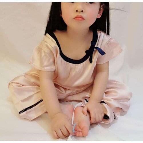 Childrens 100% Silk Pajamas Set Summer Autumn Sleepwear Homewear Clothing Toddler Girls Dress Pyjamas
