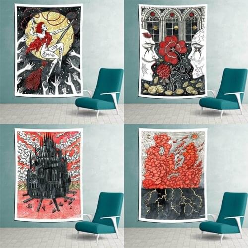 Retro Poster Tapestry Wall Hanging Witchcraft Hippie Beach Throw Rug Carpet Monster Tapestries Bohemian Home Art