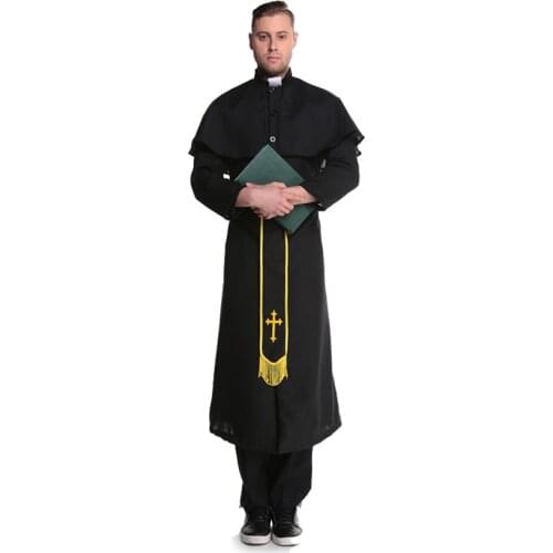 Man Halloween Party Nun Costumes Female Pastor Clothes Man Classic Priest Pastor Cosplay Costume