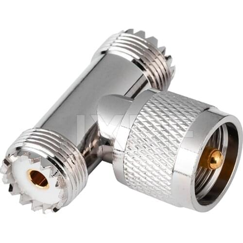 JX Connector 1pcs UHF male PL259 plug to 2x SO239 female jack T type 3way Splitter connector free shipping
