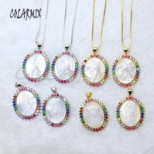 4 Pcs Zircon Pendant Virgin Mary medal & Shell pendant necklace jewelry gift for lady Wholesale jewelry gift for lady 50106