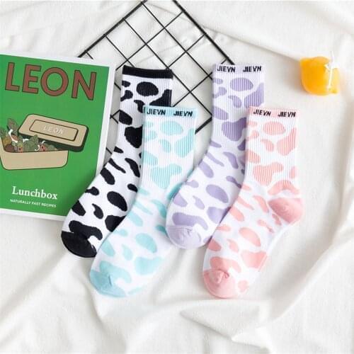 Summer socks cow Harajuku Japanese cute tide ins Korean men and women cartoon college wind fresh pink blue purple womens socks