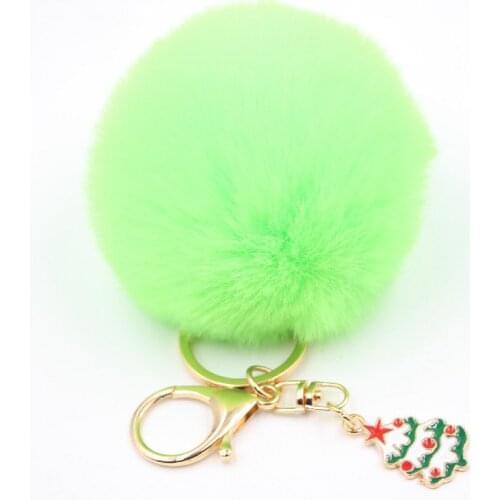 Hot Selling Christmas Tree Jewelry Keychain Fake Rabbit Fur Pom Pendants Ladies Luggage Car KeyChain Accessories Keychain Charms