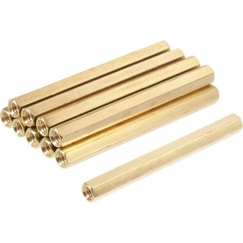 M4 x 60mm Female Thread Brass Hexagon Concave Strut Spacer Nut 10pcs