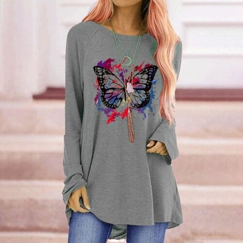 Fashion Butterfly Print Women Sweetshirts Loose O-neck Long Sleeve Womens Hoodies Plus Size Oversized Hoodie Ropa Mujer 2021