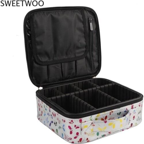 New flower butterfly portable square small partition cosmetic case for business travel portable printing PU cosmetic bag