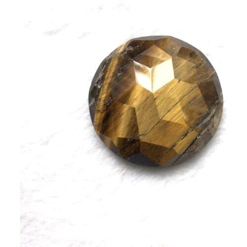 Wholesale 1pcs 100% Natural Gold Tiger Eye Bead Cabochon Pendant 38mm Faceted Round Gem stone Bead Pendant, Ring Face