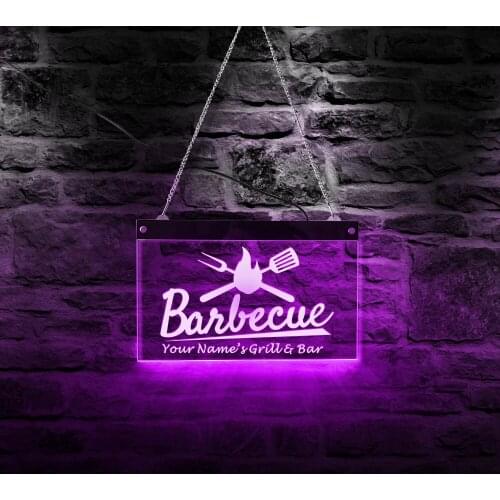 Personalized Your Name Grill & Bar Barbecue BBQ Modern LED Lighting Neon Sign Outdoor Patio Chef Grill Hanging LED Lighted Sign