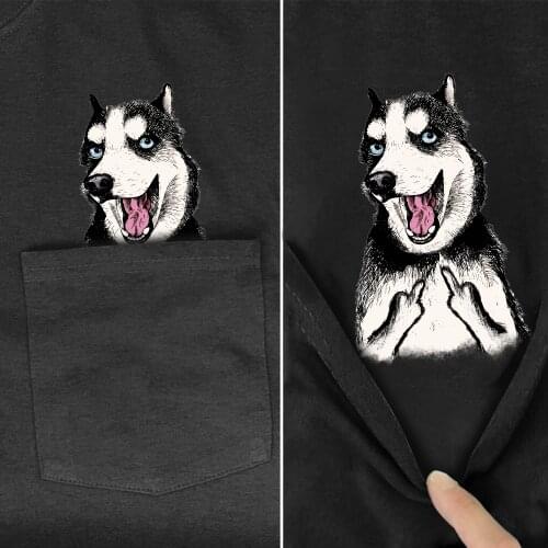 PLstar Cosmos Funny Animal Pocket Print Short Sleeve T Shirt Summer Bulldog Husky Shiba Inu Shepherd Dog Akita Dachshund-a2