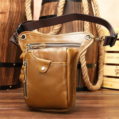 Mens Genuine Leather Waist Bags Motorcycle Thigh Pouch Riding Drop Leg Bag Men Messenger Bag Male Hip Belt Fanny Pack