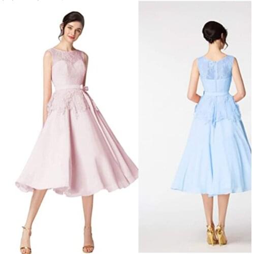 Elegant Simple Knee Length Lace Top A line Wedding Bridal Bridesmaid Dresses Gowns