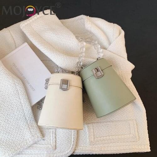 Luxurious Messenger Bag Retro Women PU Leather Chains Solid Color Mini Bucket Bead Chain Shoulder Messenger Bag
