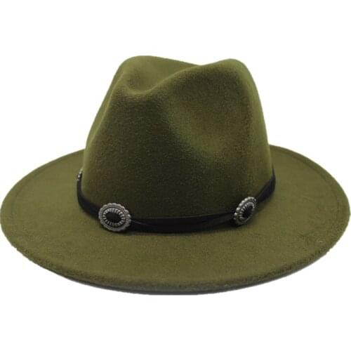 Seioum Winter Fedora Hat With Metal Belt Womens Wide Brim Felt Hat Men Fedora Panama Hat Caps Vintage Top Hat Chapeau Femme