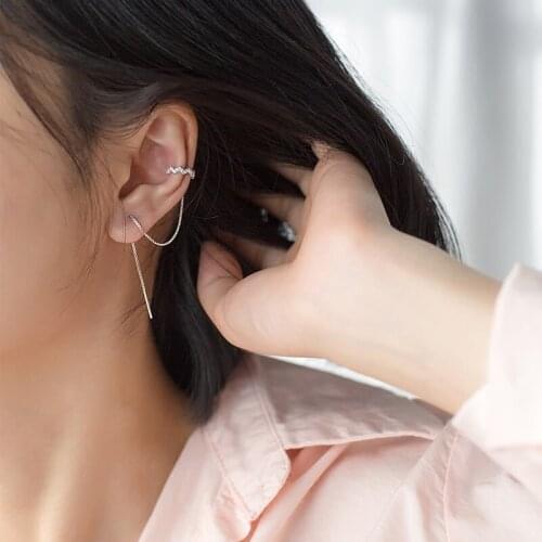 Clip Earrings Zircon Tassel Wave Lace For Women Fashion Korea Geometric Punk New Trend Girlfriend Birthday Jewelry Gift BOYULIGE