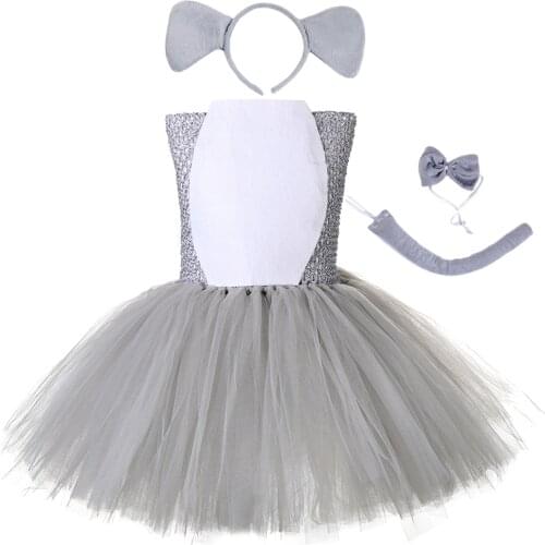Grey Elephant Costume for Toddler Girls Tutu Dress Set Baby Girl Kids Fancy Dresses for Birthday Party Animal Halloween Costumes