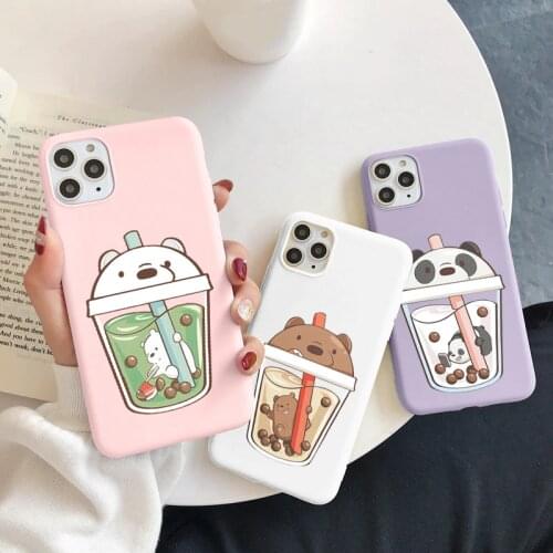 Cute Cartoon Milk Tea Bear For iPhone 11 12 Pro Max Mini 8 7 6 6s Plus XR XSMax 10 X XS SE 2020 Case Silicone Color Back Cover