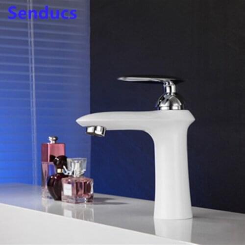 White Painted Brass Alloy Bathroom Basin Water Faucet Chrome Handle Toilet Basin Mixer Tap Hot and Cold Bathroom Water Faucet