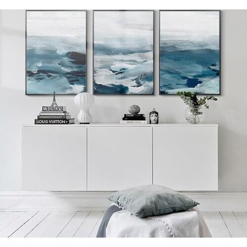 Modern Blue Minimalism Sea Canvas Painting Wall Art Nordic Posters and Prints Wall Pictures for Living Room Decoration Frameless