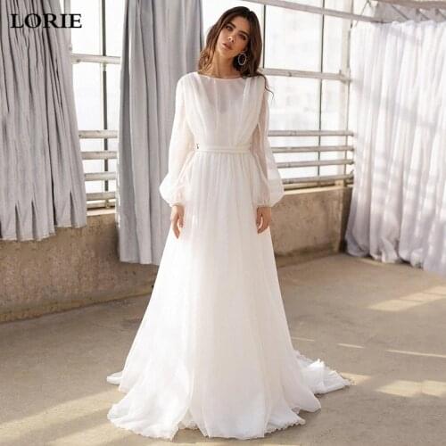 LORIE Princess Wedding Dress 2020 A Line Puff Sleeves Bridal Gowns Open V Back Princess Boho Wedding Gown Plus Size