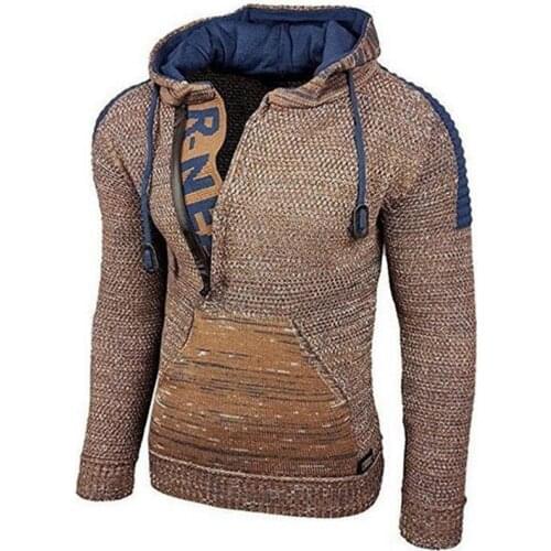 Harajuku Knitted Patchwork Loose Hooded Sweatshirt Men Casual Drawstring Long Sleeve Hoodie Men Autumn Winter Fashion Streetwear