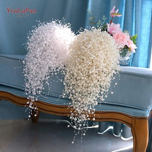 YouLaPan F24 Wedding Bouquet Wedding Flower Bridal Bouquet Full Pearls Ivory&white Bouquet 100% Handmade Waterfull Bride Bouquet
