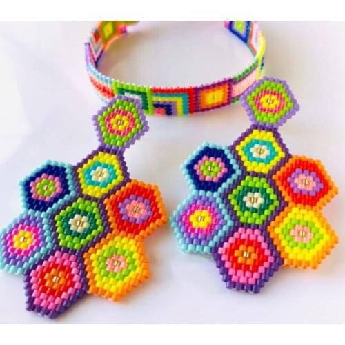 Pretty Bead Miyuki Drop Earrings Ladies Boho Fashion Design Geometry Colorful Rainbow Earring Jewelry For Women Gift