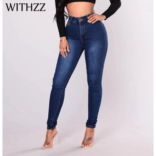 WITHZZ Spring Autumn Stretch Skinny High Waist Womens Pencil Pants Jeans