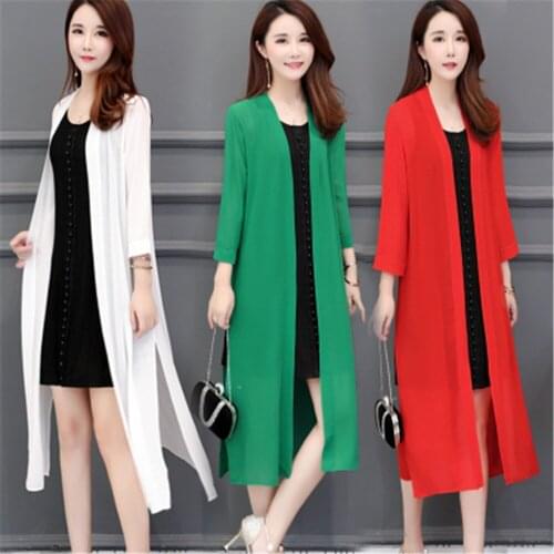 2020 Spring Summer Thin Chiffon Cardigan Sweater Women New Long Solid Color Cardigans Female Loose Sweaters PZ3150