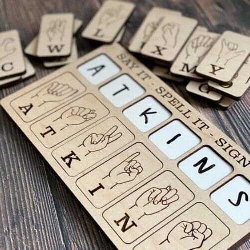 1 Set 2 Style Children Wooden Leisure Puzzle Brain Sign Language English Puzzle Sign Language Drawing Board For Baby Kids Gift