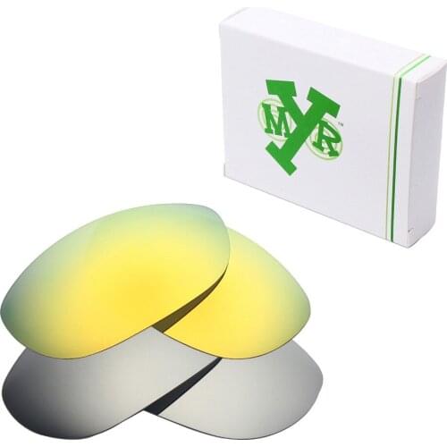 2 Pairs Mryok POLARIZED Replacement Lenses for Oakley Monster Dog Sunglasses Silver Titanium & 24K Gold