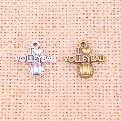 20pcs I Love Volleyball Charms Metal Pendants for Bracelet and Necklace Jewelry DIY Handmade 21*20mm