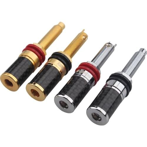 4Pcs Carbon Fiber Red Copper Binding Post Gold / Rhodium Plated Long Section Terminal Banana Plug Jack Connector
