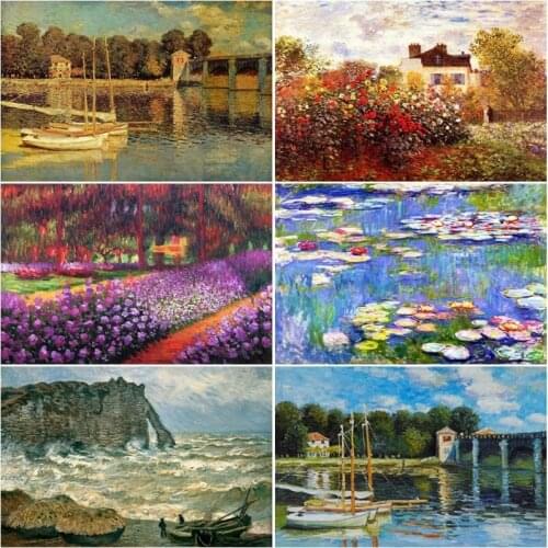 5D DIY Diamond Famous Painting Monet Scenery Full square Round Embroidery Painting Rhinestone Home Decoration Art Craft Set