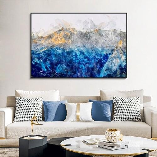 Abstract Blue Mountain Painting HD Prints And Posters On Canvas Modern Landscape Wall Art Picture For Livinng Room Home Decor