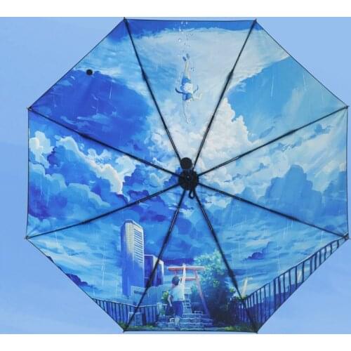 Anime Tenki No Ko Weathering With You Three Folding Umbrella Anti-suv Sun Rain Cosplay Accessories Gift