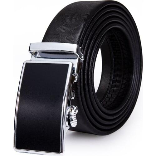 Barry.Wang 3.5cm Men Belt Black Genuine Leather Belt Silver Metal Automatic Slide Buckle Male Waist Strap for Wedding Party