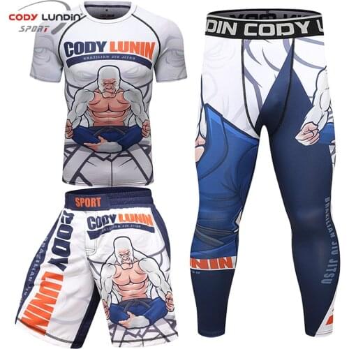 BJJ MMA Rashguard T Shirts+Pants Mma Monkey Boxing jerseys Jiu Jitsu t shirt Muay Thai Shorts Compression Kickboxing Sauna suit