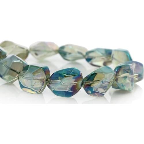 DoreenBeads Glass Loose Beads Irregular Green AB Transparent Faceted About 16x12mm,Hole about:1mm,62cm,1 Strand(Approx 41 PCs)