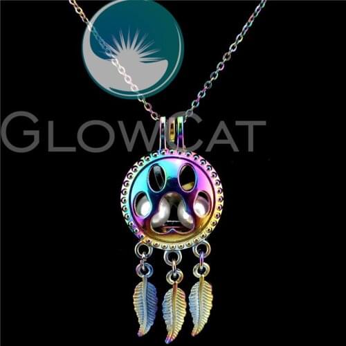 C706 Colorful Dream Catcher Cat Claw Beads Cage Essential Oil Diffuser Aroma Stone Pearl Cage Locket Necklace Girl Friend Gift