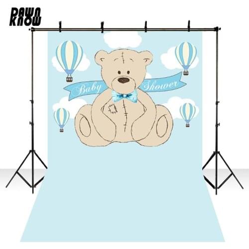DAWNKNOW Photography Background Bear Doll Blue Balloon Photocall Children Photo Backdrops For Newborn Birthday Party lv2658