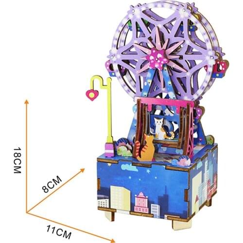 DIY Creative Wooden Colorful Music Box Puzzle Model Kit Assembly Crafts Educational Toys Christmas Gifts - Ferris Wheel