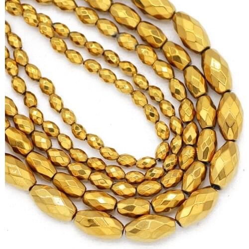 Gold Faceted Rice Grains Oval Hematite Natural Stone 3x5/4x6/5x8MM Spacers Loose Beads For Jewelry Making Diy Bracelets Necklace